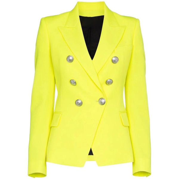 

est fashion 2021 designer blazer women's lion buttons double breasted fluorescence yellow jacket suits & blazers, White;black