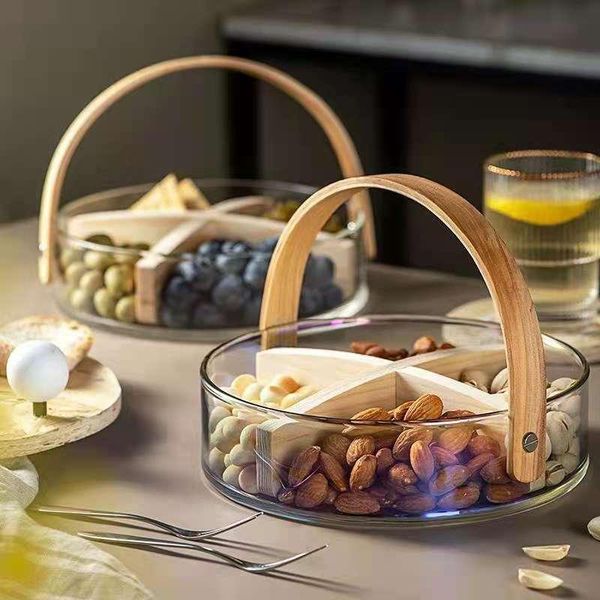 

dishes & plates hand basket storage box glass clear container nordic style bread dried fruit snack plate home platter kitchen accessori