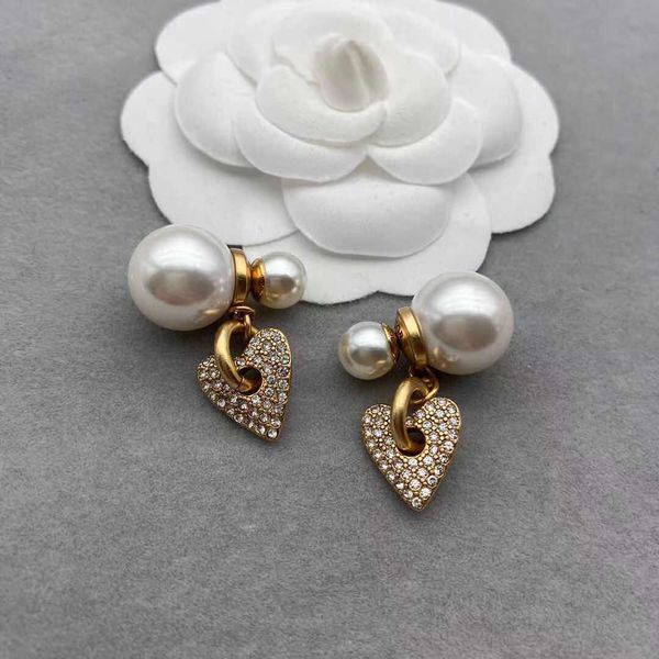 

designer jewelry 2021 new fashion heart-shaped inlaid rhinestone earrings female family size pearl earrings, Silver