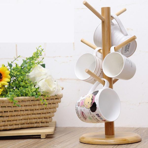 

hooks & rails european-style household solid wood bamboo drain cup rack creative storage shelf mark glass coffee tea holder