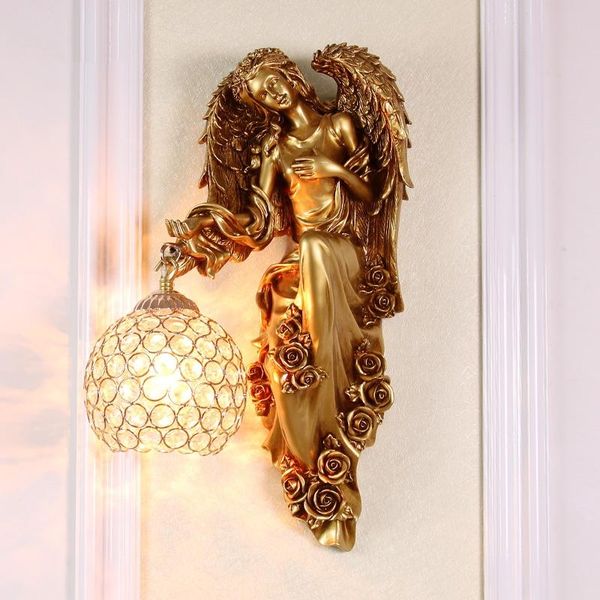 

wall lamps nordic modern angel living room tv background decor led bedroom lamp creative resin mermaid light e27