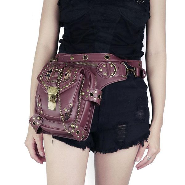 

waist bags omikron women retro steampunk leather messenger bag crossbody chest travel cashier belt girl moto & biker