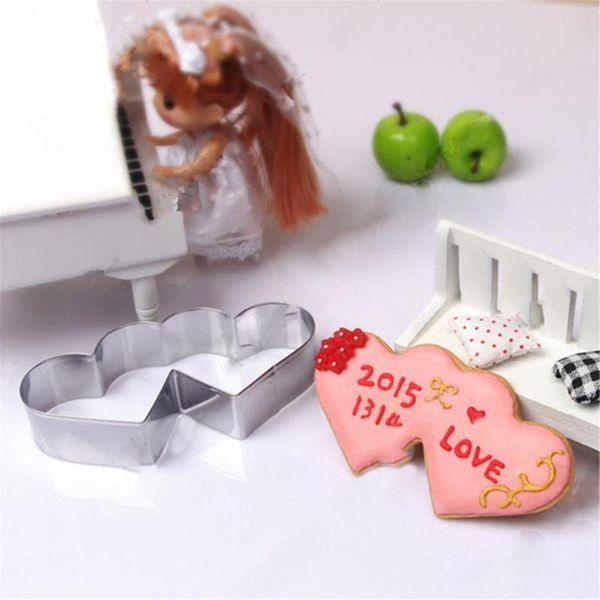 

baking & pastry tools novelty double heart cookie cutter sweet love pattern cake chocolate diy mold stainless steel kitchen