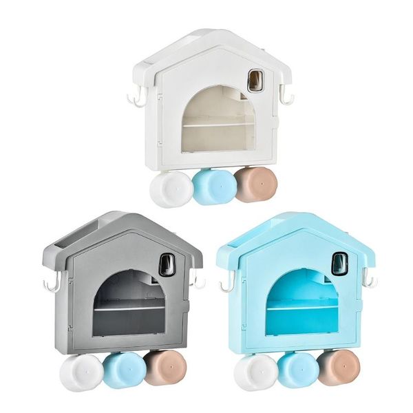 

hooks & rails creative house shape dust-proof toothbrush holder waterproof cosmetics storage rack stand automatic toothpaste dispenser k0ab