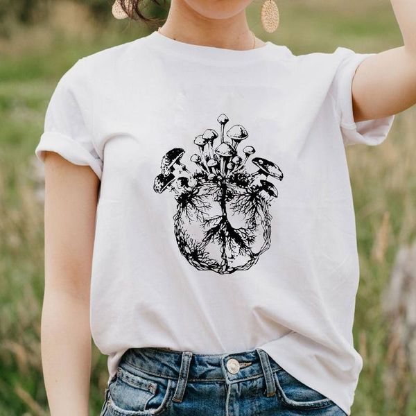 

mycology hippie peace mushrooms t-shirt aesthetic nature lovers tshirt vintage women cottagecore plant gardening tee women's, White