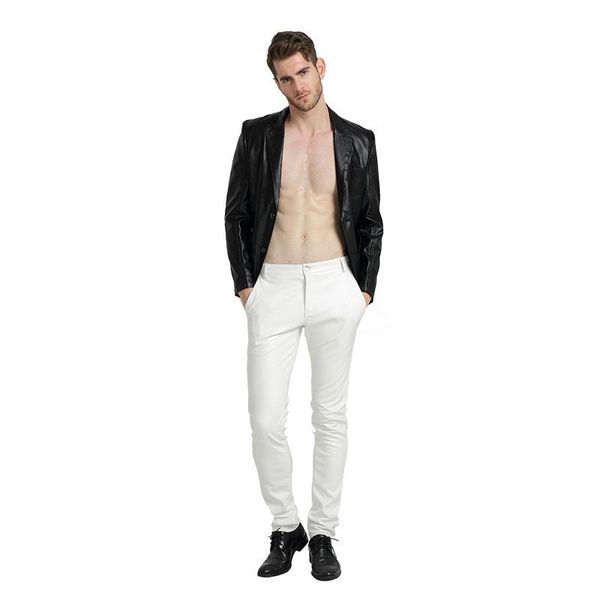 

spring-summer tight leather pants, youth slim-fit tapered, thin locomotive pu women's pants men's, Black