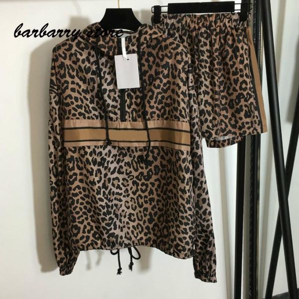 

women's tracksuits leopard print letter printing fashion versatile hooded long sleeve pullover + high waist casual shorts set, Gray