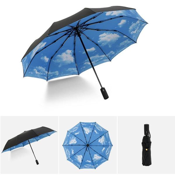 

umbrellas white blue sky cloud automatic reverse umbrella windproof folding strong sturdy rain car anti-uv black 10 bones