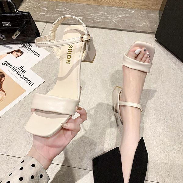 

sandals fashion womens shoes 2021 block heels square toe high female buckle strap luxury low chunky open high-heeled girls c, Black