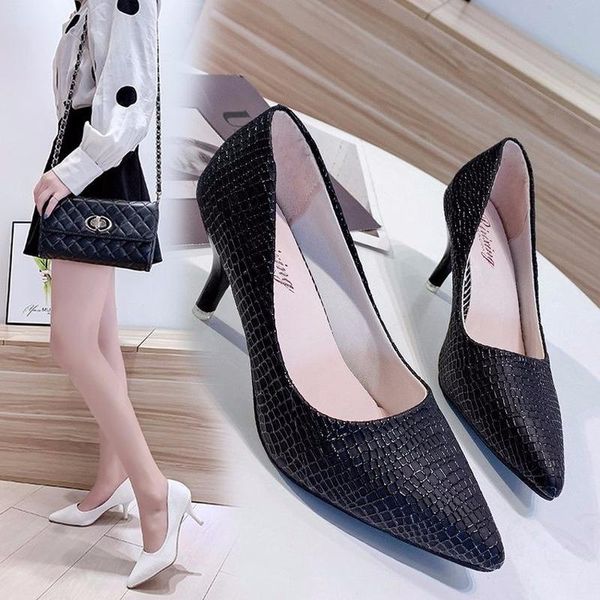 

dress shoes 2021 fashion women woman pumps solid black white thin high heels slip on shallow pointed toe ladies