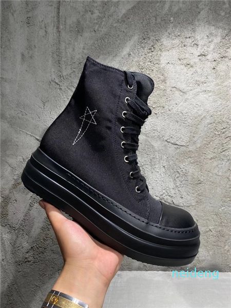 

2021 satin canvas thick sole pentagram embroidery street high boots women 35-39 men size 38-43 3560, Black