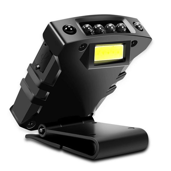 

super bright usb rechargeable cob led cap light smart sensor headlight head clip-on hat fishing lamp headlamps