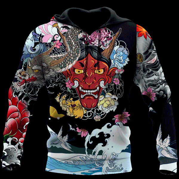 

men's hoodies & sweatshirts fashion samurai oni mask tattoo 3d printing autumn men hoodie hooded sweatshirt street casual jacket trac, Black
