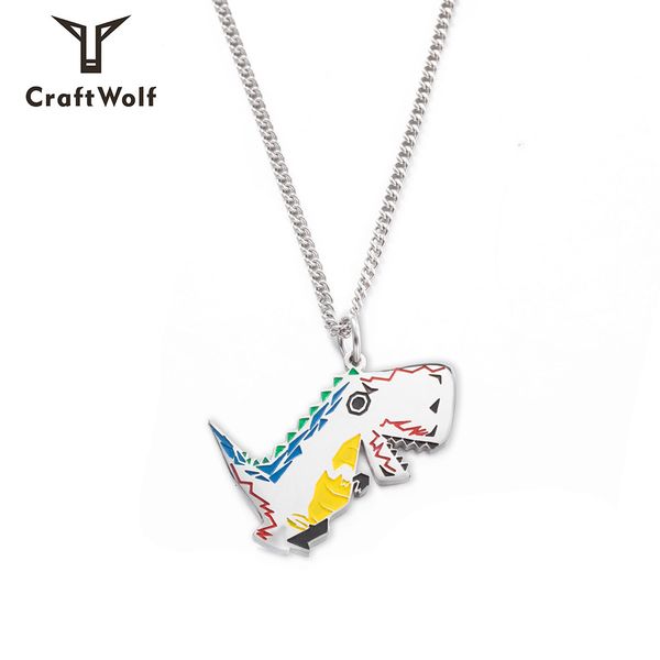 

cartoon cute dinosaur children's fun men's and women's fashion personality trend titanium steel pendant, Silver
