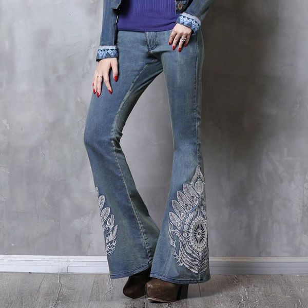 

women's jeans [ewq] 2021 autumn high waist fashion trend embroidery denim pants vintage quality all-match trousers ql843, Blue