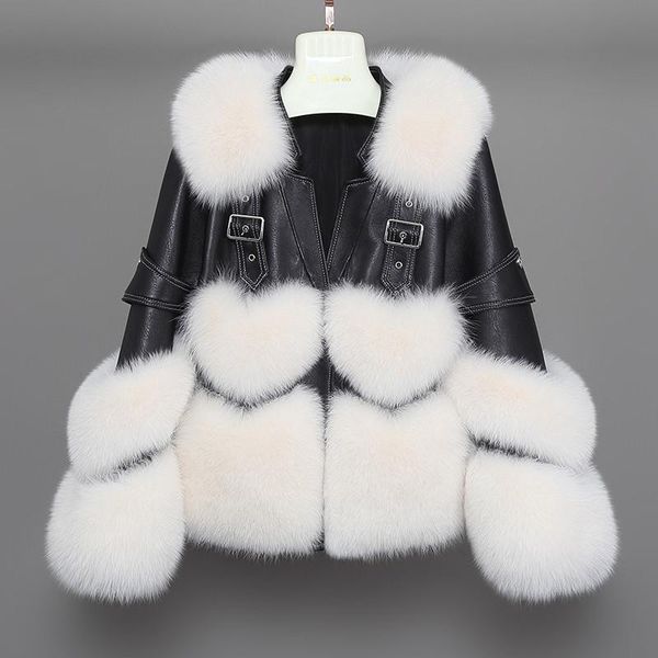

women's fur & faux winter 2021 real coats with genuine sheepskin leather whole skin natural stitching outerwear luxury women, Black