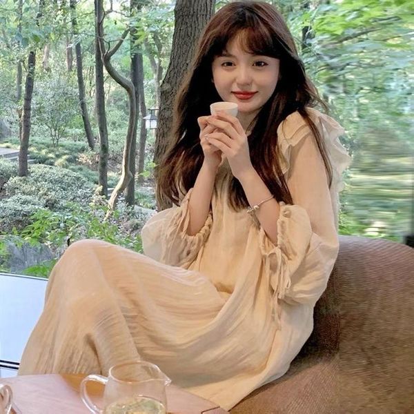 

casual dresses sweet style ruffles square collar solid loose waist long sleeve dress aesthetic clothes for women 2021 early autumn, Black;gray