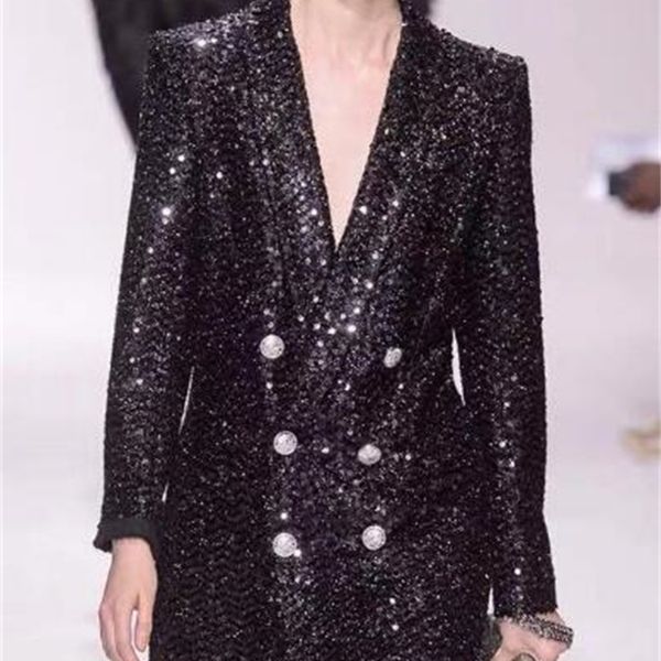 

women's suits & blazers european and american high-quality catwalk star with the same double-breasted shiny sequin suit 1vo0, White;black