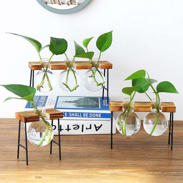 

vases creative glass bottle vase hydroponic plant transparent wooden frame coffee shop room decor table desk decoration