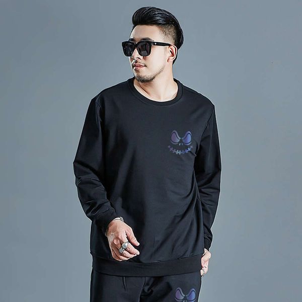 

large wear plus fat autumn round neck long sleeve man loose sweater, Black