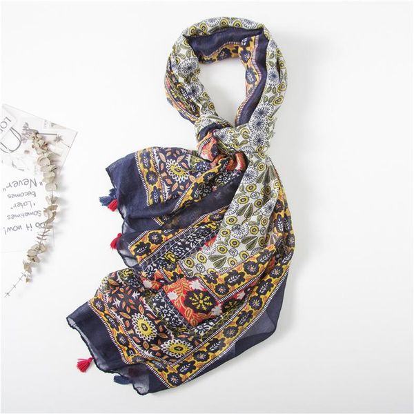 

scarves 2021 summer sunscreen silk woman beach colour shawl ethnic style print towel winter cotton and linen scarf, Blue;gray
