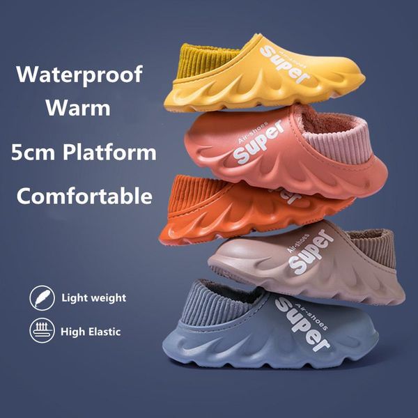 

slippers 2021 women winter warm plush men shoes waterproof couples non-slip cotton indoor outdoor cozy home thick heel slipper, Black
