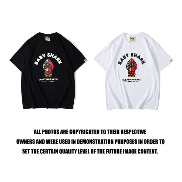 

2021 new fashion brand men's and women's large print short sleeve round neck casual cartoon red shark t-shirt for women, White