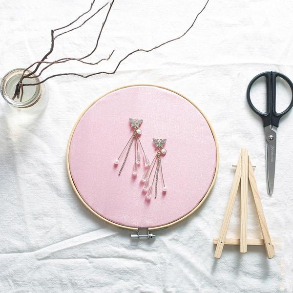 

round storage holder nordic jewelry display stand bamboo silkwall hanging decoration for girls room bedroom household decor hooks & rails