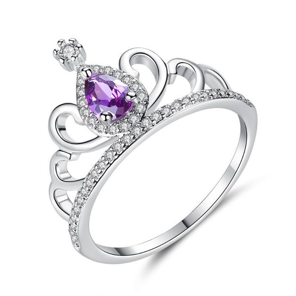 

wedding rings fashion luxury jewelry crystal queen crown for women purple cubic zircon ring bridal bijoux anillos mujer, Slivery;golden