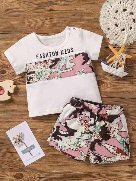

baby letter and graphic print tee & shorts she, White
