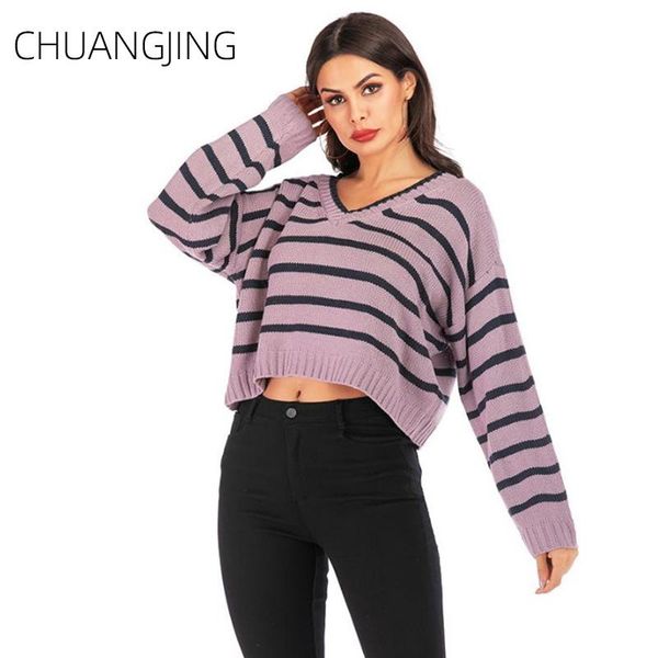 

women's sweaters casual knitted sweater women autumn winter v-neck long sleeve striped loose pullovers ladies fashion streetwear, White;black