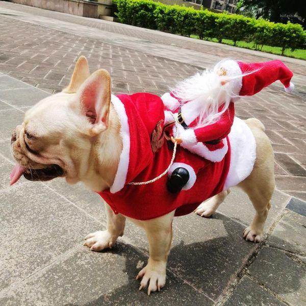 

christmas decorations pet dog cat cloth santa claus riding deer hooded keep warm clothing halloween costume kitten puppy supplies
