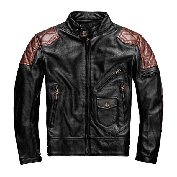 

men's leather & faux 2021 black genuine jacket men motorcycle style plus size 5xl real natural cowhide autumn slim fit biker coat