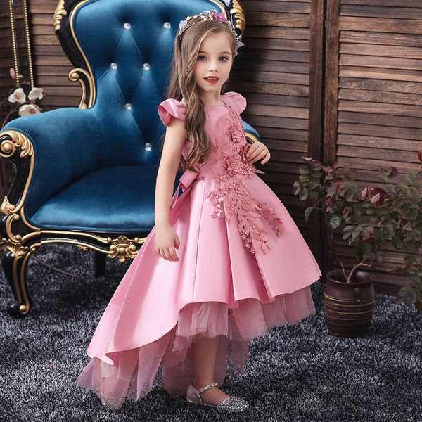 

children dress kids' party wear princess dovetail mesh dresses girl wedding dresse skirt, White