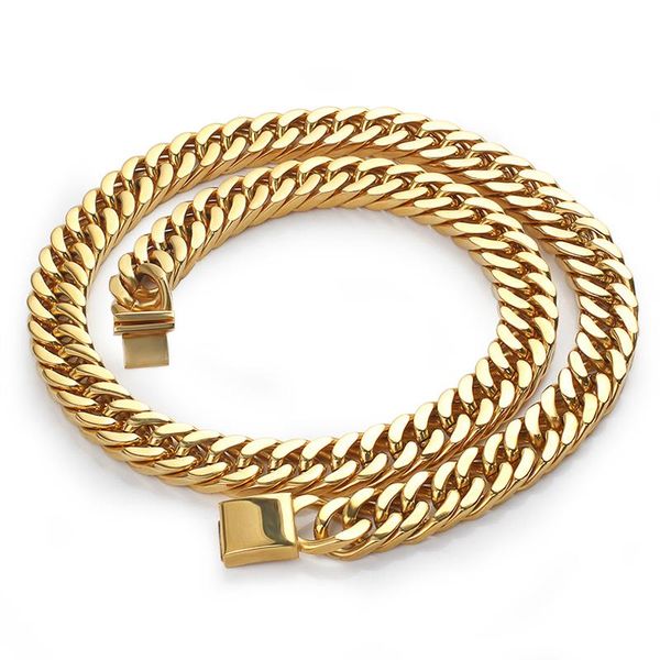 

chains 10mm wide men's curb cuban necklace chain gold color 316l stainless steel waterproof necklaces accesories for men jewelry, Silver