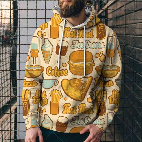 

spring and autumn popular fashion new 3d sweater street food seri printed casual sports hoodie2bux, Black