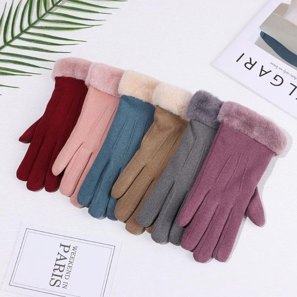 

five fingers gloves winter warm women touch screen fleece lined thermal mittens riding ski windproof fashion, Blue;gray