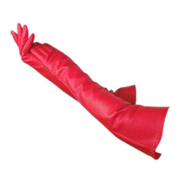 Guanti invernali da donna al gomito moda pelle di pecora guanti rossi lunghi 50 cm per tenere al caldo nuova pelle rossa vestito da festa di guida moto s H1022