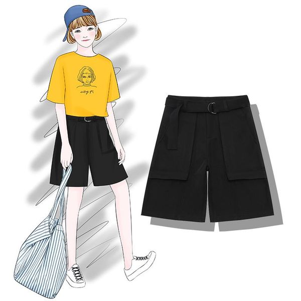 

women's shorts 2021 fashion clothing pocket straight high waist, White;black
