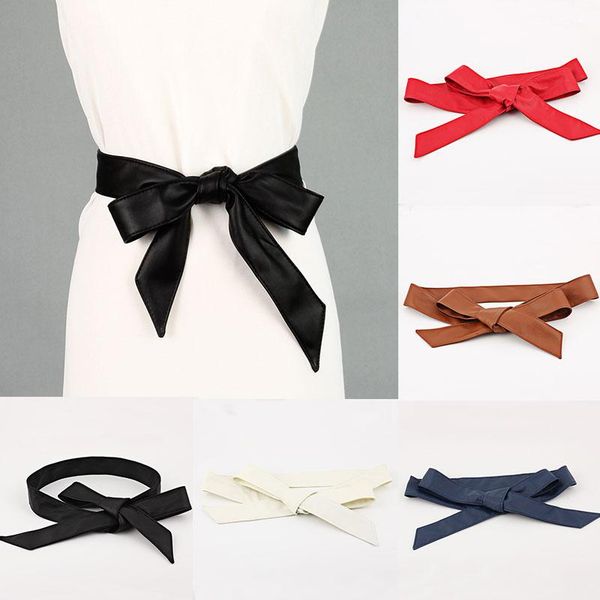 

belts classic dress belt women around waist super long soft pu leather solid color tie cummerbund lace-up simply bowknot wrap, Black;brown