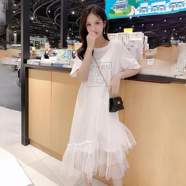 

summer dress for women casual pink white mesh fairy t-shirt midi skirt cute clothes female korean fashion vestidos robe ete 2021 dresses, Black;gray