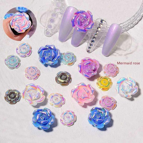 

8pcs mix colorful mermaid rose designs nail art decorations 3d resin flower jewelry diy embossed manicure accessories1, Silver;gold