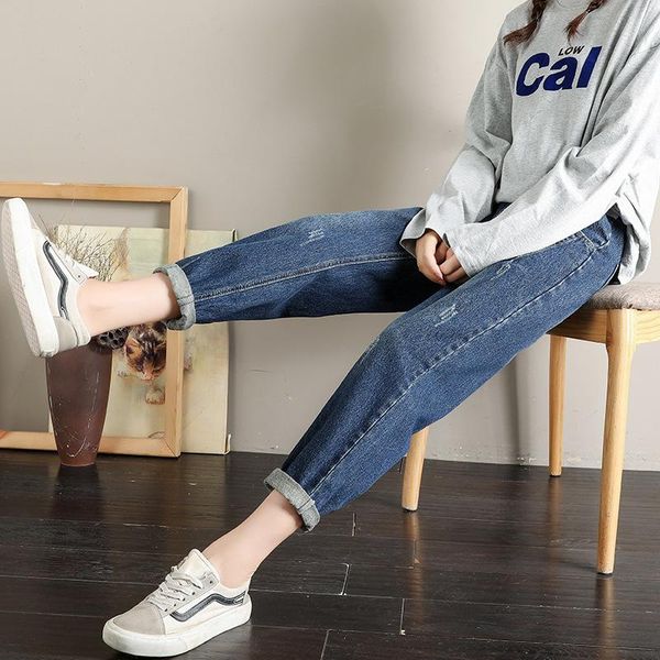 

maternity bottoms casual jeans for pregnant woman clothes cotton adjustable elastic waist loose pants pregnancy washed harem zl990, White