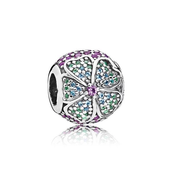 

20pcs silver charm bead five petals flower green gradient crystal charms european beads fit pandora 925 sterling silver bracelet charms jewe, Black