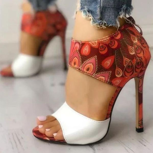 

woman thin high heels 2021 women elegant print sandals women's open toe female fashion ladies zipper shoes plus size 35-44, Black