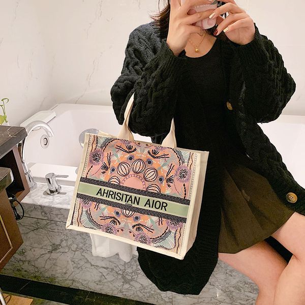 

women's geometric animal pattern canvas graffiti printing women's large capacity leisure tote shopping bag