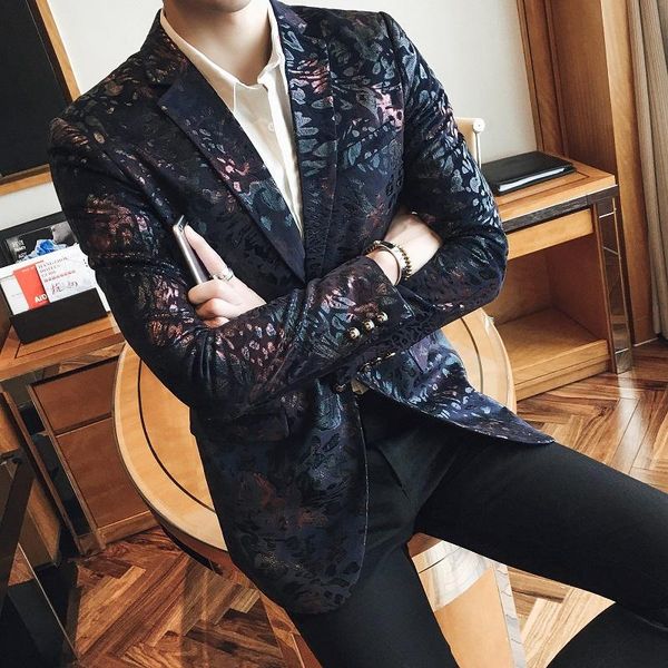 

men's suits & blazers elegent men large size floral suit slim fit business casual jacket party nightlcub single breasted british style, White;black