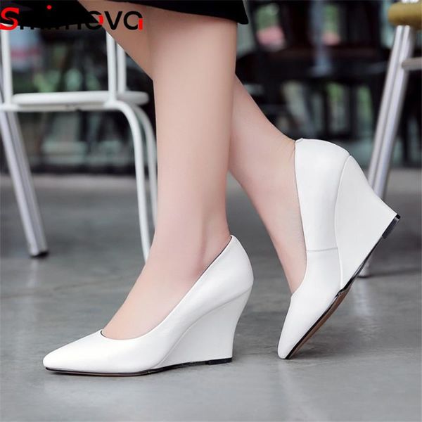 

dress shoes smirnova 2021 pumps women pointed toe shallow genuine leather office wedges slip on, Black