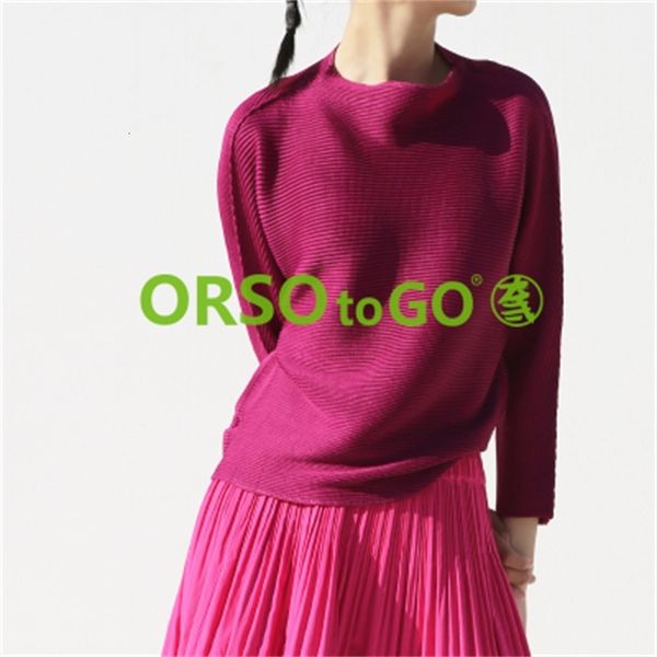 

knits miyake fashion fold long sleeve slash neck t-shirt women, White