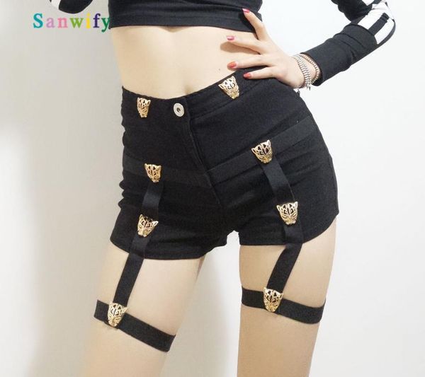 

high waist shorts women metal button decoration hip fashion short women's, White;black